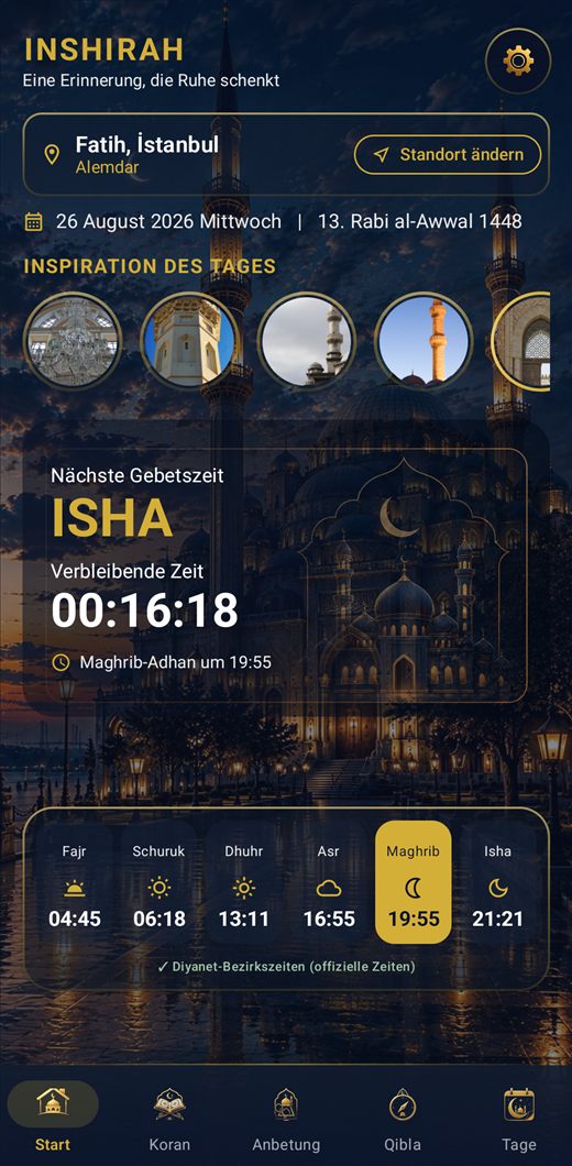 Gebetszeiten & Adhan: Inshirah — Gebetszeiten in Deutschland und weltweit