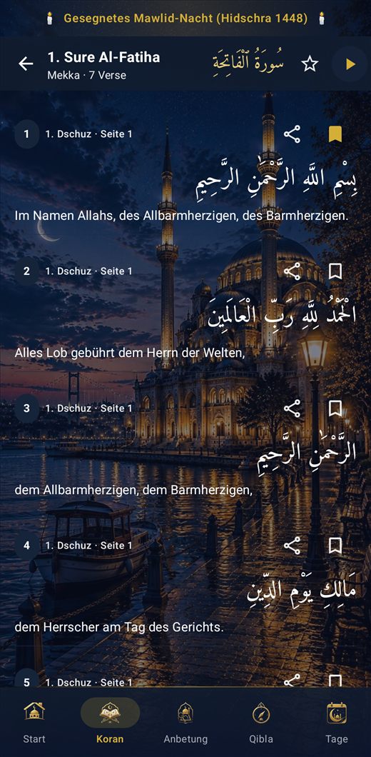 Gebetszeiten & Adhan: Inshirah — Koran lesen und hören