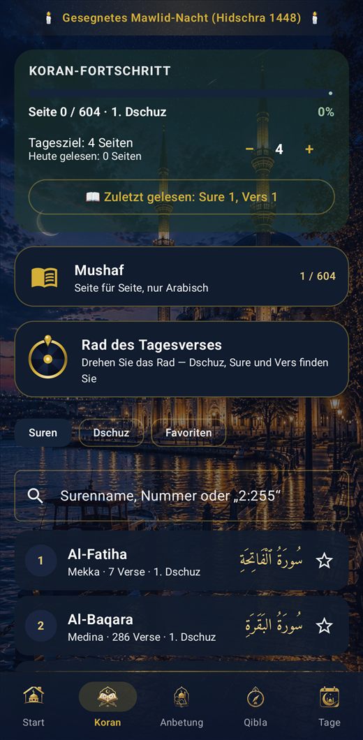 Gebetszeiten & Adhan: Inshirah — Koran lesen und hören