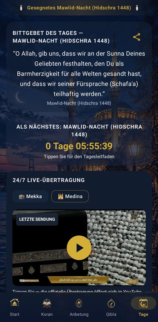 Gebetszeiten & Adhan: Inshirah — Islamische Tage und Hidschri-Kalender