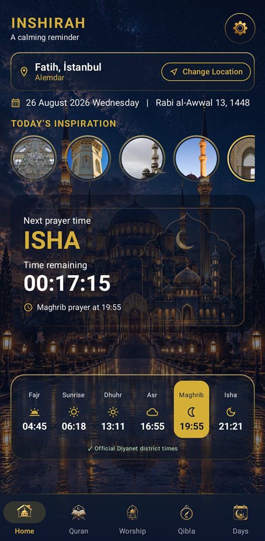 Prayer Times & Adhan: Inshirah — Prayer Times — Anywhere in the World