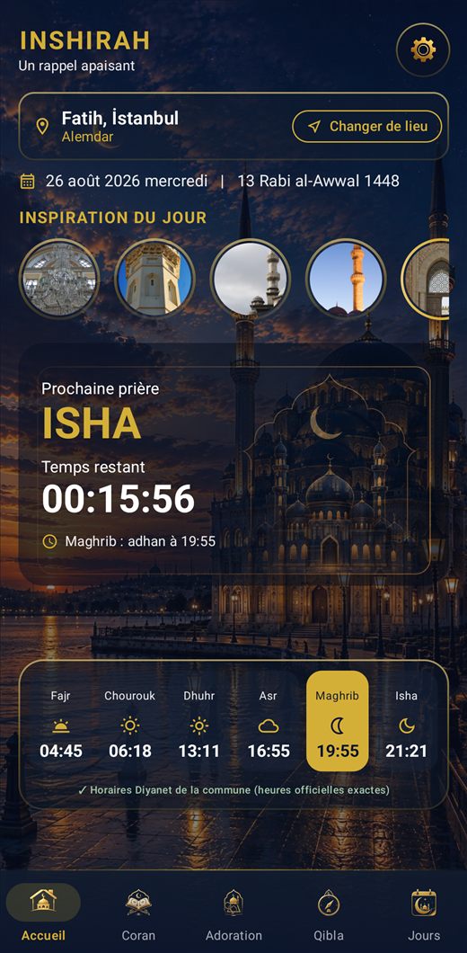 Heures de prière — Inshirah — Heures de prière — partout dans le monde